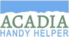 logo is blue sky with mountain outline and words Acadia Handy Helper below